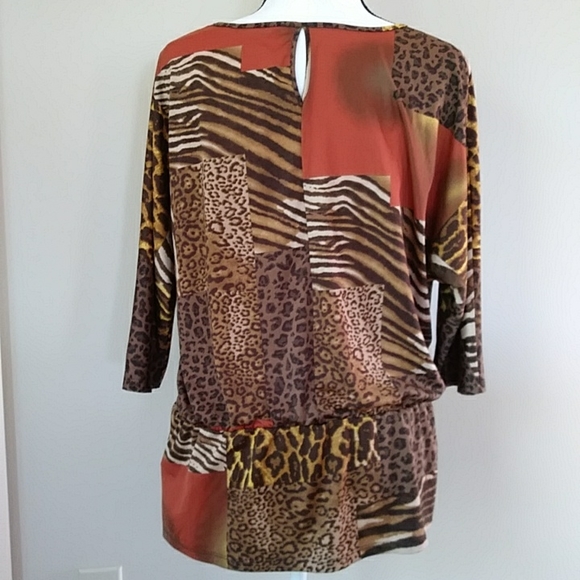 Zac & Rachel Animal Print Top Medium Brown Burnt Orange - Picture 7 of 13